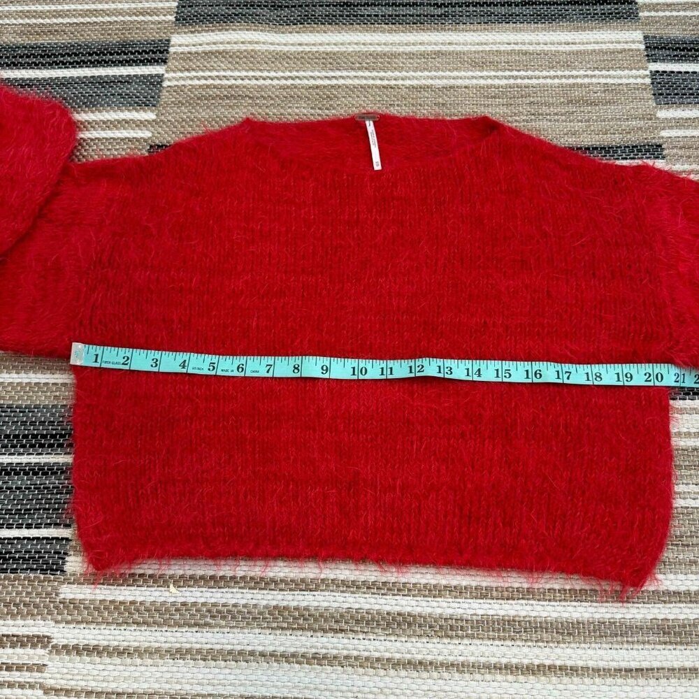 Free People Flurry Jumper Sweater Cropped‎ Slouchy Relaxed Long Sleeve Red Sz XS - Picture 10 of 11